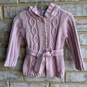 Greendog Light Pink Button-Up Long Sleeve Sweater with Belt Girl's Size 18m.